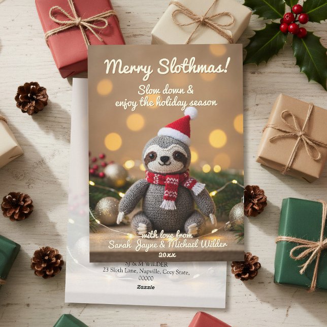Cartes Pour Fêtes Annuelles Fantaisie Joyeux Noël (Merry Slothmas! Slow down and enjoy the holiday season! Just add your name and address)