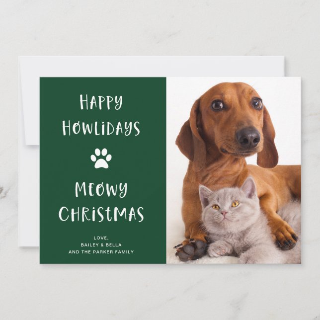 Cartes Pour Fêtes Annuelles Fantaisie Noël de chien et de chat avec photo (Devant)