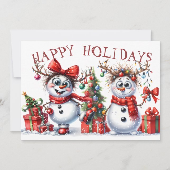 Cartes Pour Fêtes Annuelles Fantastique Snowman lumières de Noël hiver (Devant)