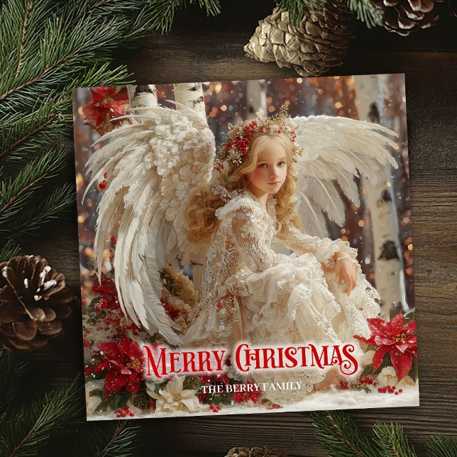 Cartes Pour Fêtes Annuelles Fantasy angelic angel red gold festive sparkles  (Fantasy angelic angel red gold festive sparkles card)