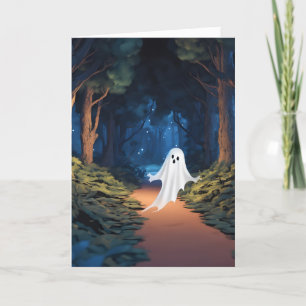 Cartes Pour Fêtes Annuelles Fantôme blanc d'Halloween dans la forêt