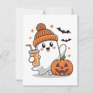 Cartes Pour Fêtes Annuelles Fantôme, Chauves-souris, Citrouille et Boisson, Ha