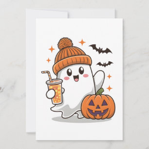 Cartes Pour Fêtes Annuelles Fantôme, Chauves-souris, Citrouille et Boisson, Ha