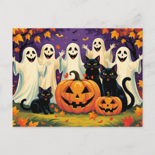 Cartes Pour Fêtes Annuelles Fantôme d'Halloween, Chats et Citrouilles