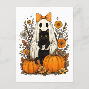 Cartes Pour Fêtes Annuelles Fantôme d'Halloween tenant un chat noir 