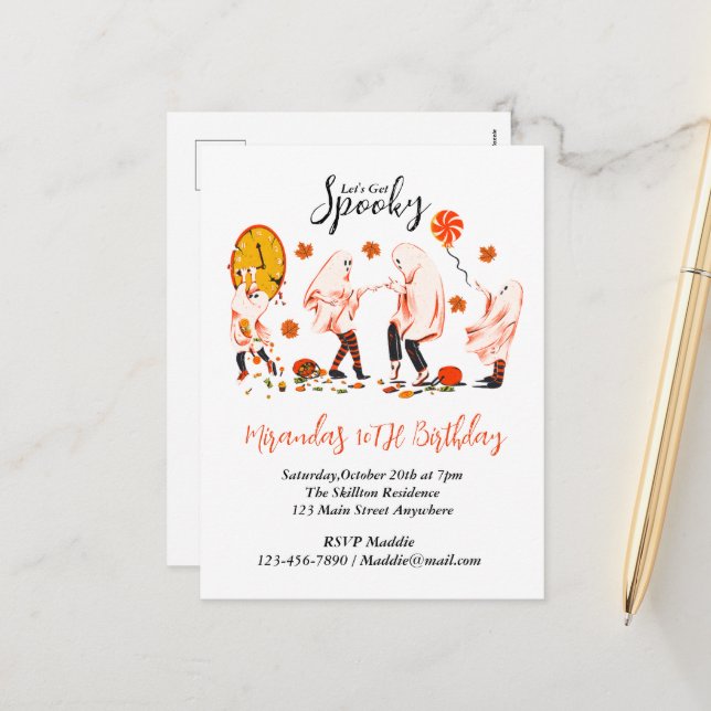 Cartes Pour Fêtes Annuelles Fantôme Éffrayant avec la fête de l'ami (Devant/Arrière en situation)