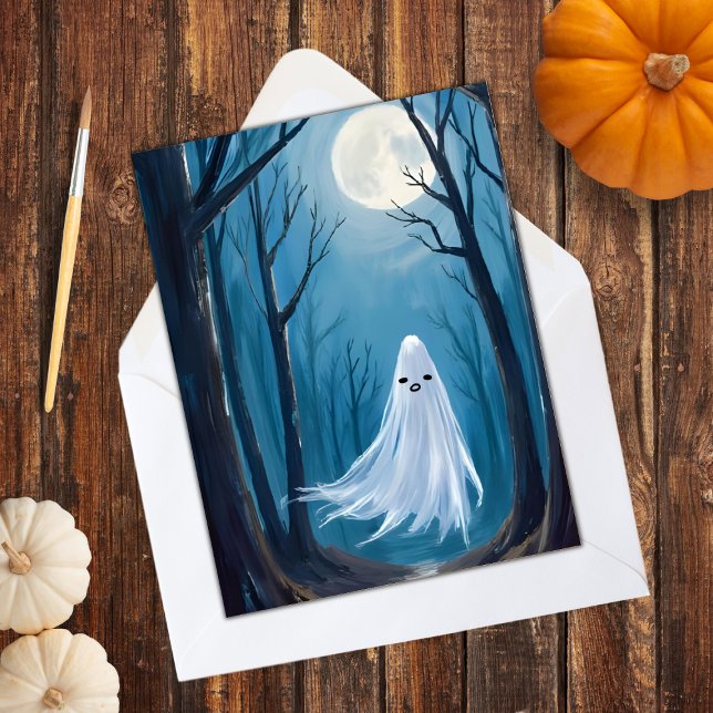 Cartes Pour Fêtes Annuelles Fantôme effrayant | Joyeux Halloween Forêt Enchant (Créateur téléchargé)