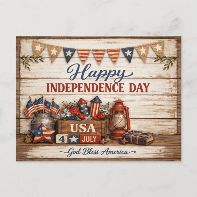 Cartes Pour Fêtes Annuelles Farmhouse Americana Independence Day (Devant)