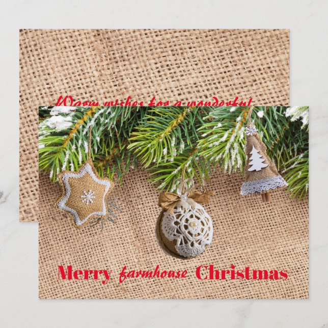 Cartes Pour Fêtes Annuelles Farmhouse moderne Noël Rustique Burlap Ornements (Devant / Derrière)