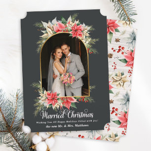 Cartes Pour Fêtes Annuelles Farmhouse Poinsettia Arched Wedding Photographe