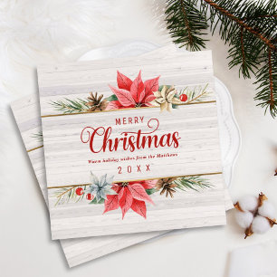 Cartes Pour Fêtes Annuelles Farmhouse Poinsettia Gold Framed Square Christmas