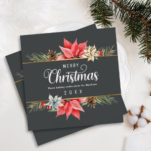 Cartes Pour Fêtes Annuelles Farmhouse Poinsettia Gold Framed Square Christmas