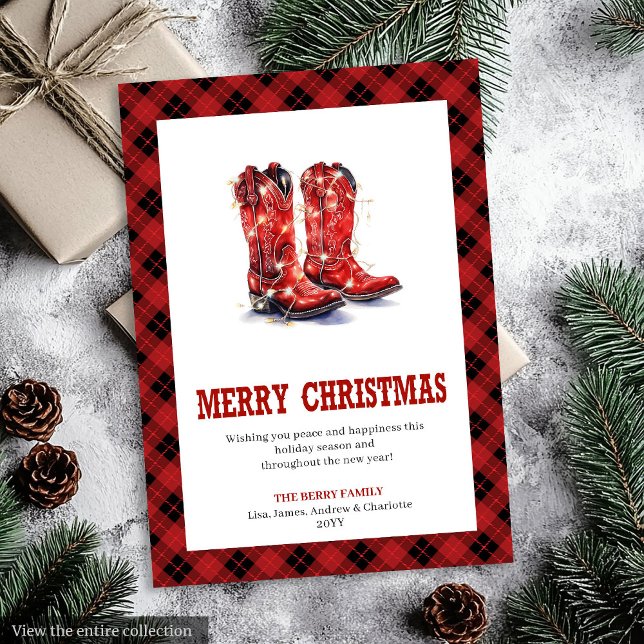 Cartes Pour Fêtes Annuelles Farmhouse Western Plaid Buffalo Xmas Card (Farmhouse Western Plaid Buffalo Xmas Card)