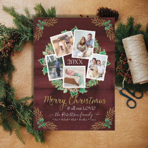 Cartes Pour Fêtes Annuelles Farmhouse Wreath Christmas Photo Rustique Bourgogn