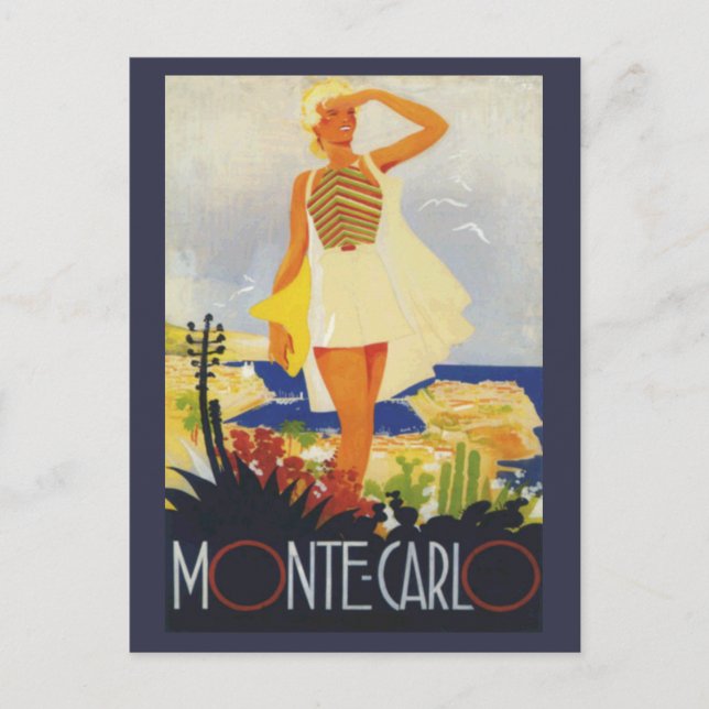 Cartes Pour Fêtes Annuelles Fashion Girl Monte Carlo Beach Voyage (Devant)