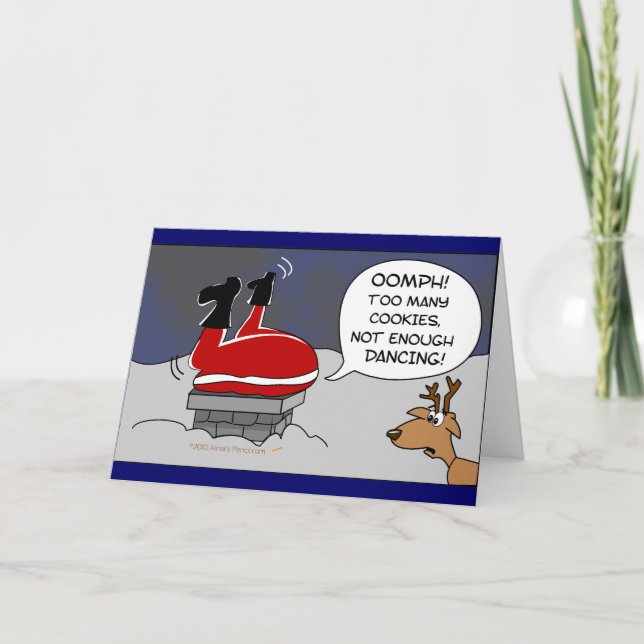 Cartes Pour Fêtes Annuelles Fat Stuck Père Noël Drôle Noël Danser Cartoon (Devant)