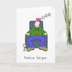 Cartes Pour Fêtes Annuelles Fatigue de Noël Homme endormi dans un fauteuil