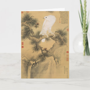 Cartes Pour Fêtes Annuelles Faucon blanc vintage sur un art chinois d'arbre de