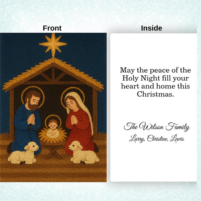 Cartes Pour Fêtes Annuelles Fausse broderie à laine tridimensionnelle Sainte F (Faux Latch Hook Red and Blue Nativity Scene)