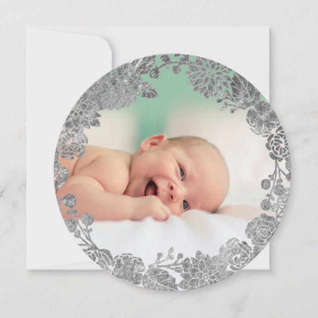 Cartes Pour Fêtes Annuelles fausse feuille argent couronne nouveau bébé Joyeux (Devant)