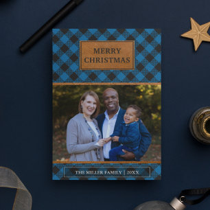 Cartes Pour Fêtes Annuelles Faux Brown Cuir Bleu Buffle Plaid Noël