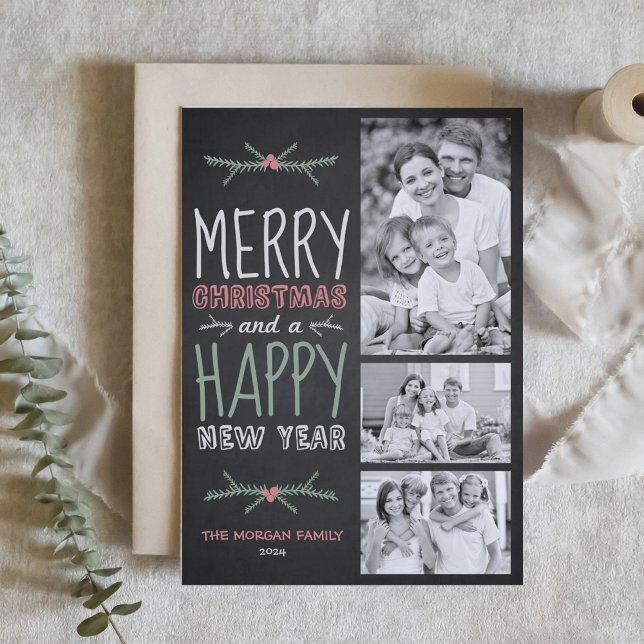 Cartes Pour Fêtes Annuelles Faux Chalkboard Joyeux Noël Trois photos (Créateur téléchargé)