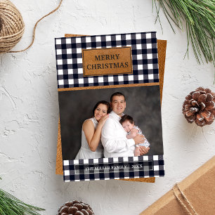 Cartes Pour Fêtes Annuelles Faux cuir marron carreaux buffalo noirs de Noël