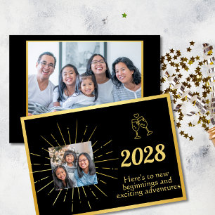 Cartes Pour Fêtes Annuelles Faux Foil Black and Gold Photo Bonne année