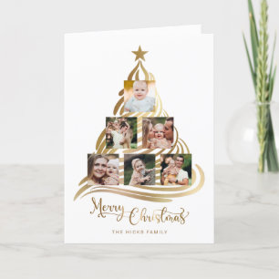 Cartes Pour Fêtes Annuelles Faux Gold Christmas Tree Famille Multiphoto
