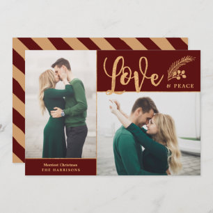 Cartes Pour Fêtes Annuelles Faux Gold Foil Elegant Love Peace Photo Maroon
