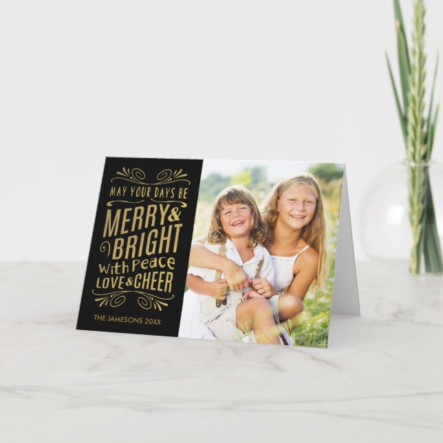 Cartes Pour Fêtes Annuelles Faux Gold Foil Plié Photo Holiday Card (Devant)