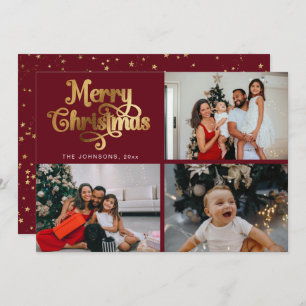 Cartes Pour Fêtes Annuelles Faux Gold Joyeux Noël Famille Photo Collage
