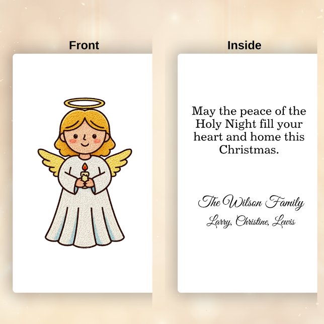 Cartes Pour Fêtes Annuelles Faux Latch Hook Angel With Candle Christmas  (Faux Latch Hook Angel Christmas card Front and Inside)