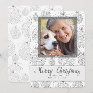 Cartes Pour Fêtes Annuelles Faux Silver Leaf avec Joyeux Noël Photo