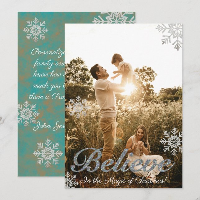 Cartes Pour Fêtes Annuelles Faux Silver Parties scintillant Croire photo (Devant / Derrière)