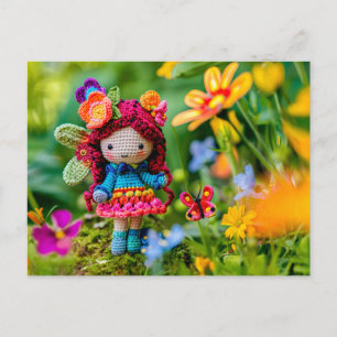 Cartes Pour Fêtes Annuelles Fée au crochet avec des fleurs jaunes