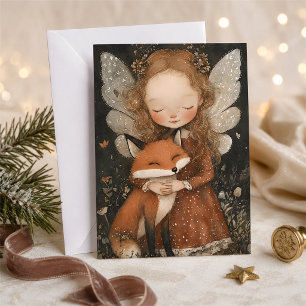 Cartes Pour Fêtes Annuelles Fée de Noël Vintage avec Renard Fête Fantaisiste