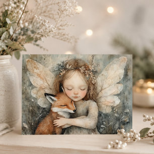 Cartes Pour Fêtes Annuelles Fée de Noël Vintage avec Renard Hiver Fantaisiste