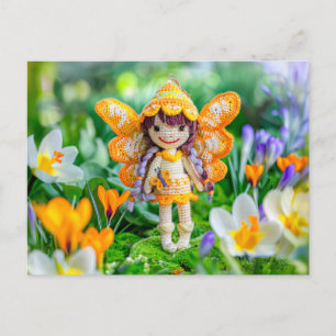Cartes Pour Fêtes Annuelles Fée de printemps au crochet avec des crocus en fle