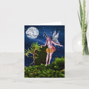 Cartes Pour Fêtes Annuelles Fée Décorer un arbre au clair de lune