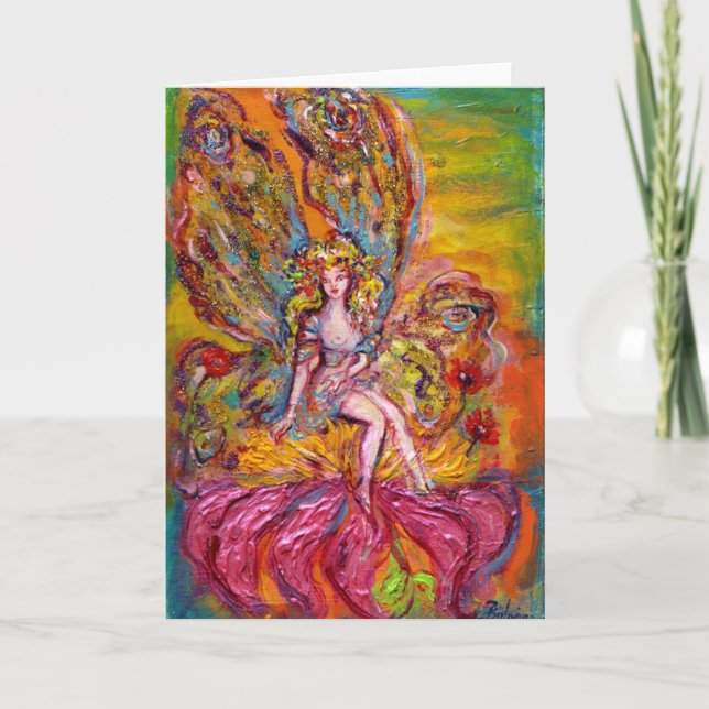 Cartes Pour Fêtes Annuelles FÉE DES FLEURS SUR L'IRIS ROSE fantaisie (Devant)