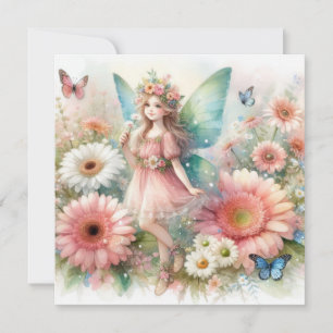 Cartes Pour Fêtes Annuelles Fée et fleurs aux couleurs pastel aquarelle 
