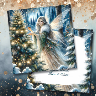 Cartes Pour Fêtes Annuelles Fée et sapin de Noël dans la forêt enchantée