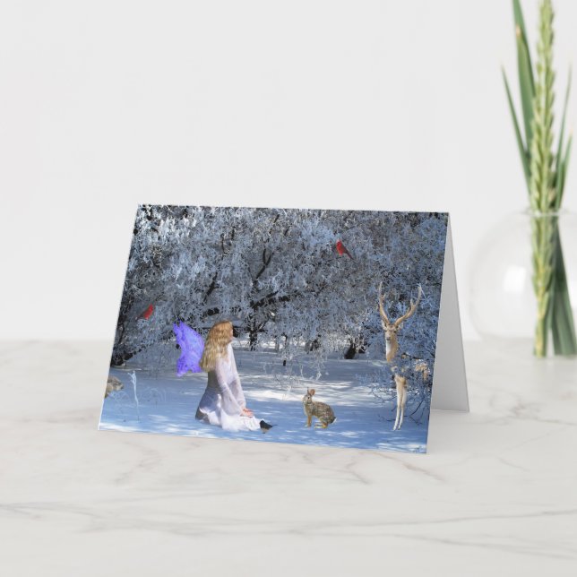 Cartes Pour Fêtes Annuelles Féerie de solstice d'hiver avec des animaux dans (Devant)