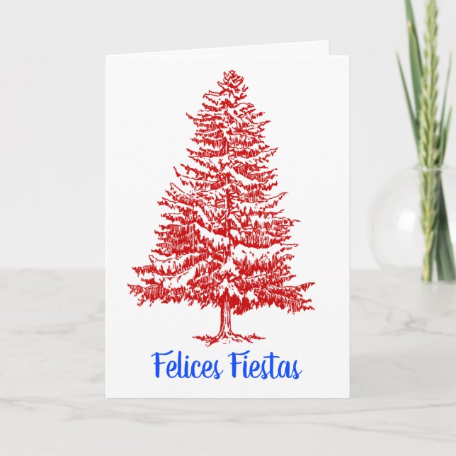 Cartes Pour Fêtes Annuelles Felices Fiestas Espagnol Rouge Blanc Noël Arbre (Devant)