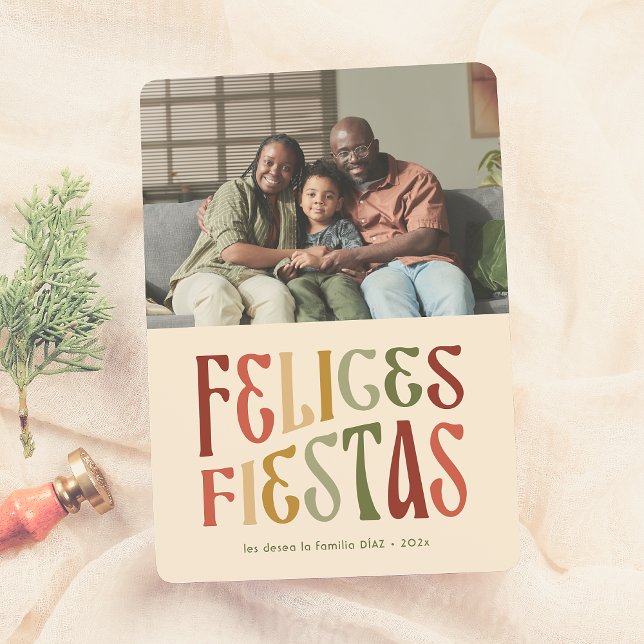 Cartes Pour Fêtes Annuelles Felices Fiestas Postal de Navidad Retro con Foto (Créateur téléchargé)