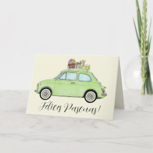 Cartes Pour Fêtes Annuelles Felices Pascuas Espagne Pâques Retro Fiat 500