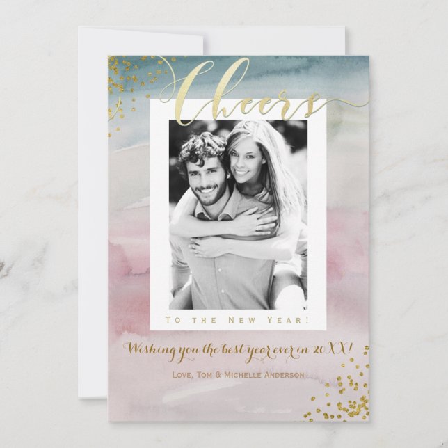 Cartes Pour Fêtes Annuelles Félicitations à la Nouvelle Année Aquarelle Photo  (Devant)