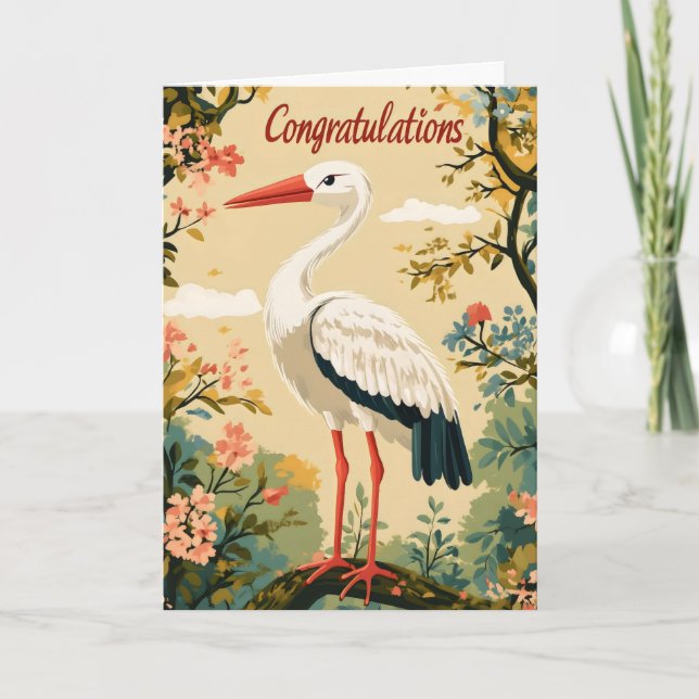 Cartes Pour Fêtes Annuelles Félicitations Colorful Stork (Devant)