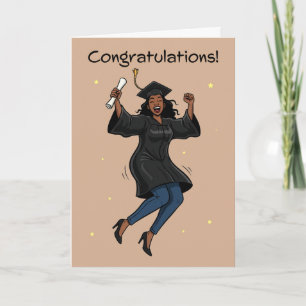Cartes Pour Fêtes Annuelles Félicitations Femme Africaine Diplômée qui saute d